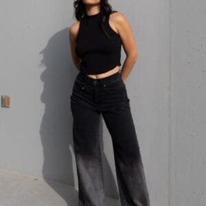 Wide Leg Τζιν Selena Πολύ ψηλόμεσο Contrast Μαύρο - No Thinkin