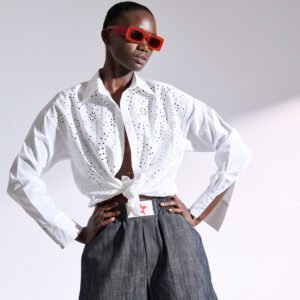 Πουκάμισο λευκό με πλισέ μπροντερί MOLLY