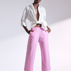 Κροπ παντελόνι ροζ ριγέ ISABELLE