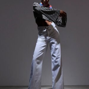 Μαύρο ριγέ crop τοπ με φαρδιά μανίκια MORENA