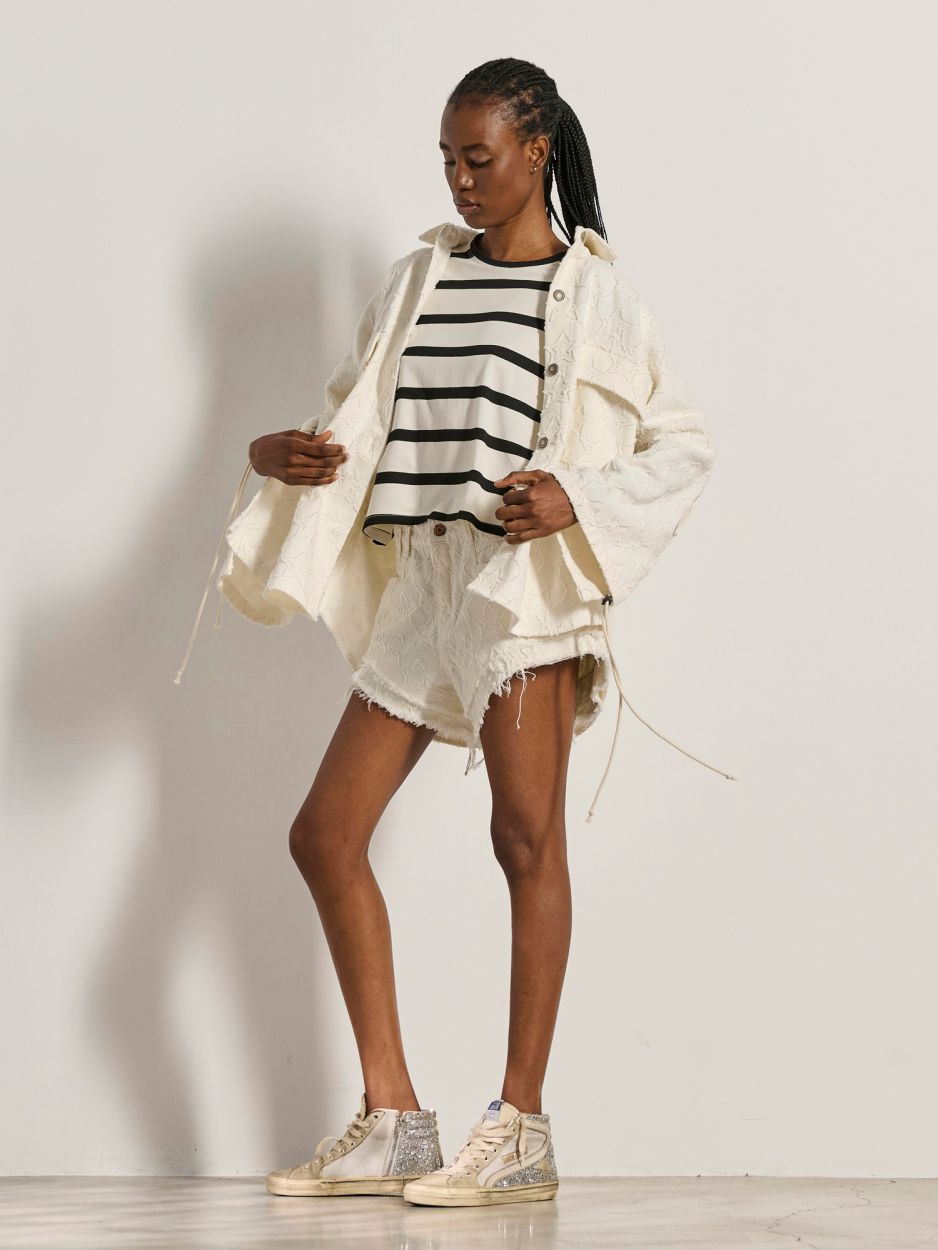 Off-white κοντομάνικο oversized crop top με ρίγες MAURA