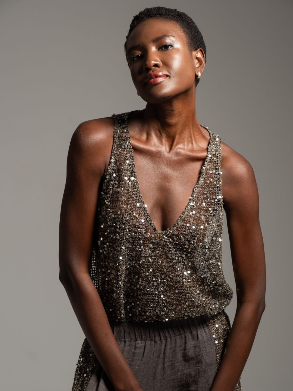 Grey sequin tank top AYALA