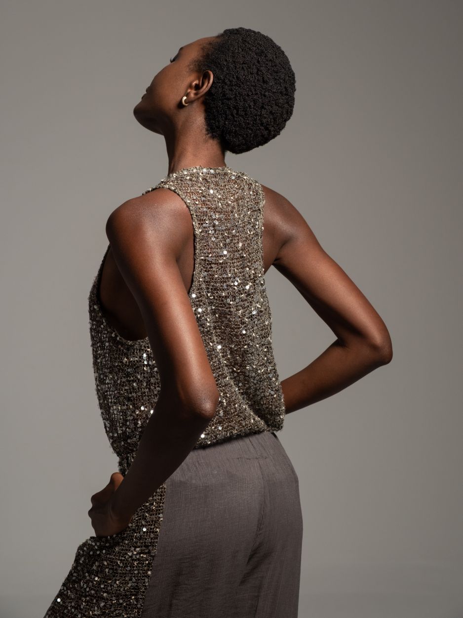 Grey sequin tank top AYALA