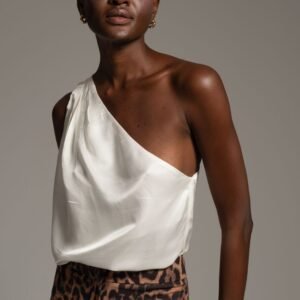 Τοπ λευκό μεταξωτό με έναν ώμο MONIQUE