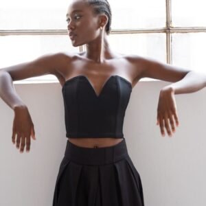 Μπούστο μαύρο corset με έντονο V-neck AYA