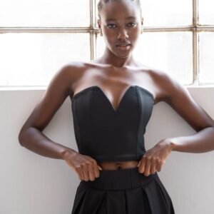 Μπούστο μαύρο corset με έντονο V-neck AYA