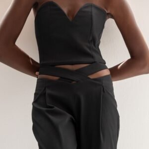 Παντελόνι μαύρο με χιαστί σχέδιο στη μέση KOOP