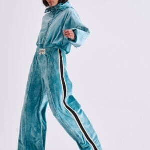 Γαλάζια Βελούδινη Φόρμα με Τρέσα στο Πλάι PHYLLIS