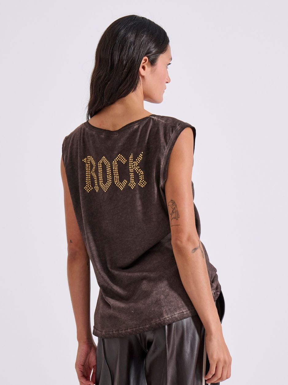 T-shirt αμάνικο καφέ με κρύσταλλα στην πλάτη THORIN