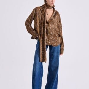 Πουκάμισο καφέ animal print με εσάρπα NALA