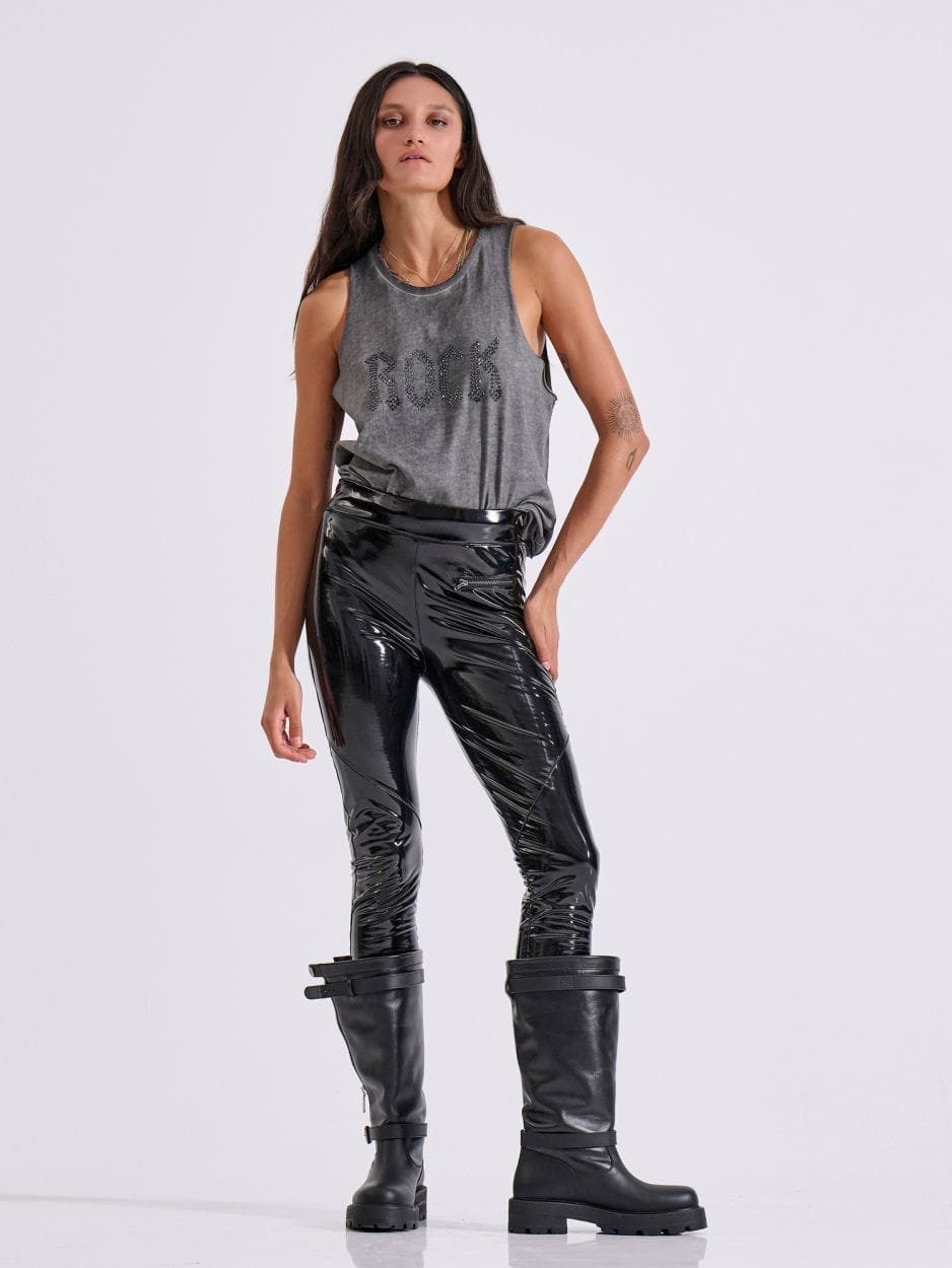 Μαύρο γυαλιστερό γυναικείο κολάν βινύλ με μεταλλικά φερμουάρ IRIS