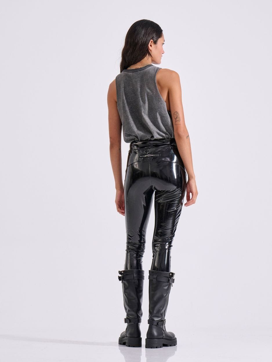 Μαύρο γυαλιστερό γυναικείο κολάν βινύλ με μεταλλικά φερμουάρ IRIS