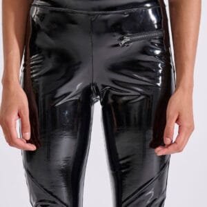 Μαύρο γυαλιστερό γυναικείο κολάν βινύλ με μεταλλικά φερμουάρ IRIS