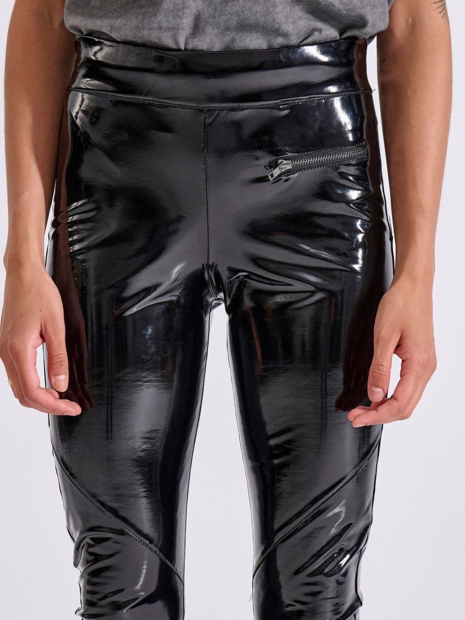 Μαύρο γυαλιστερό γυναικείο κολάν βινύλ με μεταλλικά φερμουάρ IRIS