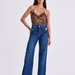 Καφέ Animal Print Lingerie Top με Γαλλική Δαντέλα Chantilly MOLI