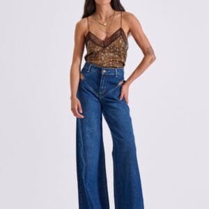 Καφέ Animal Print Lingerie Top με Γαλλική Δαντέλα Chantilly MOLI