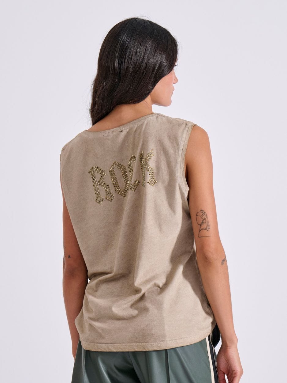 T-shirt αμάνικο μπεζ με κρύσταλλα στην πλάτη THORIN