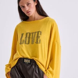 Μπλούζα κίτρινη oversized διπλής όψης με στρας κρύσταλλα "rock" FRANCIS