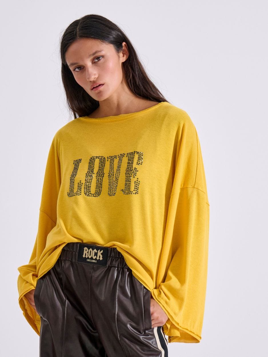 Μπλούζα κίτρινη oversized διπλής όψης με στρας κρύσταλλα "rock" FRANCIS