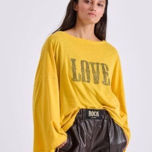 Μπλούζα κίτρινη oversized διπλής όψης με στρας κρύσταλλα "rock" FRANCIS