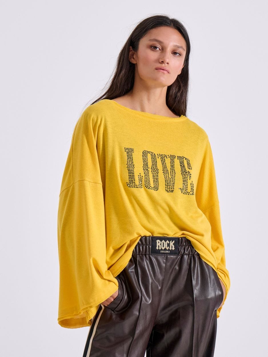 Μπλούζα κίτρινη oversized διπλής όψης με στρας κρύσταλλα "rock" FRANCIS