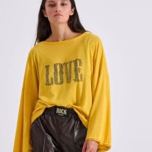Μπλούζα κίτρινη oversized διπλής όψης με στρας κρύσταλλα "rock" FRANCIS