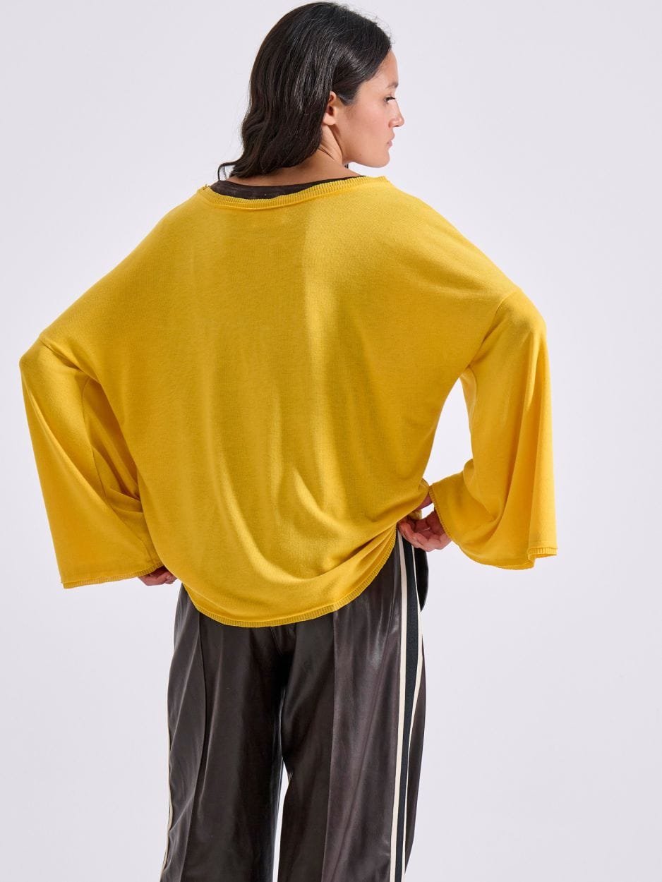 Μπλούζα κίτρινη oversized διπλής όψης με στρας κρύσταλλα "rock" FRANCIS