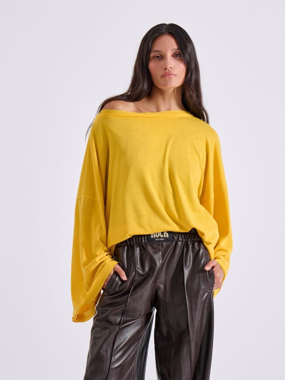 Μπλούζα κίτρινη oversized διπλής όψης με στρας κρύσταλλα "rock" FRANCIS