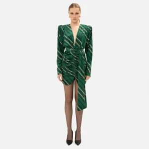 BLACK & GREEN STRIPED MINI DRESS