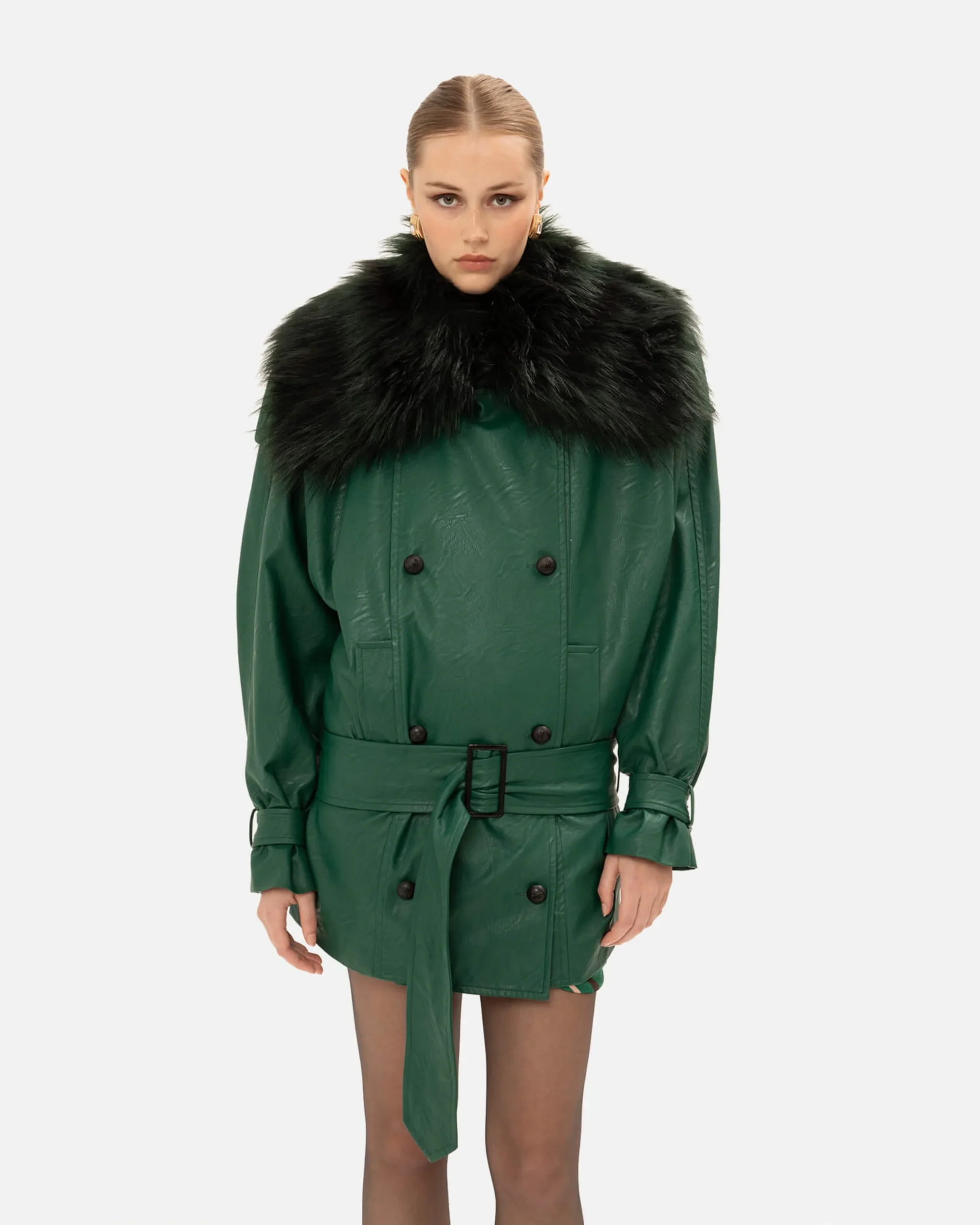 FOREST GREEN FAUX LEATHER JACKET
