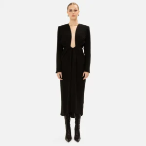 BLACK SATIN MIDI DRESS