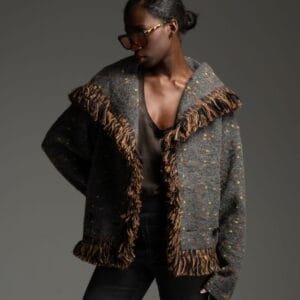 Grey wool cardigan with fringe OREN