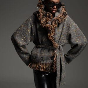 Grey wool cardigan with fringe OREN