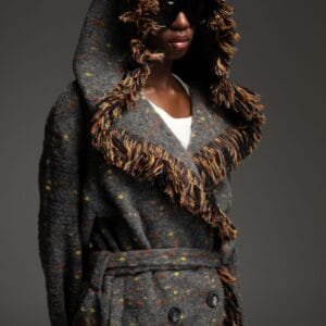 Grey wool cardigan with fringe OREN