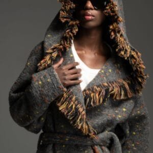 Grey wool cardigan with fringe OREN