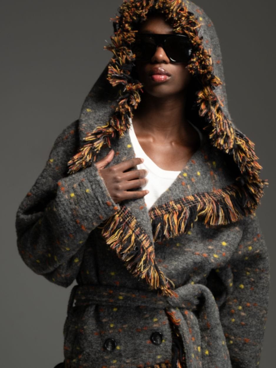 Grey wool cardigan with fringe OREN