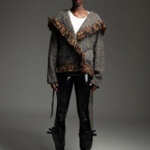 Grey wool cardigan with fringe OREN