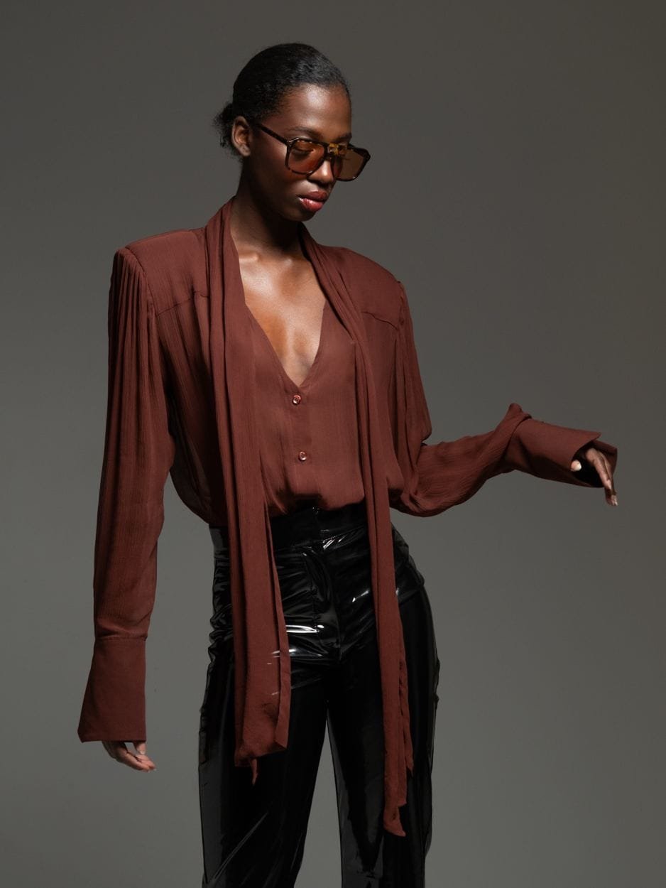 Καφέ πουκάμισο με διαφάνεια ALBION