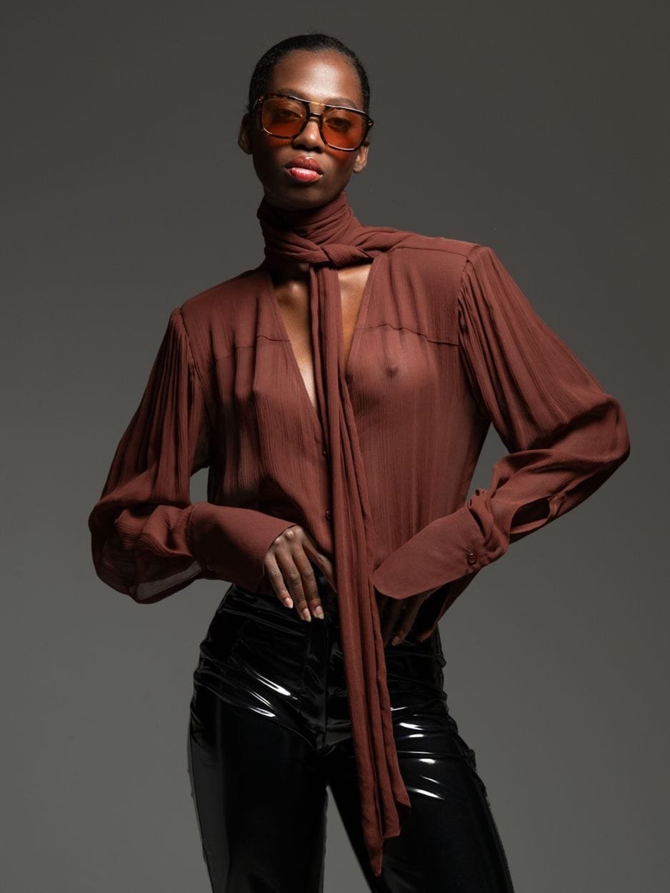 Καφέ πουκάμισο με διαφάνεια ALBION