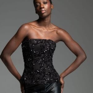 Μαύρος κορσές με παγιέτα και μπανέλες HARRIET