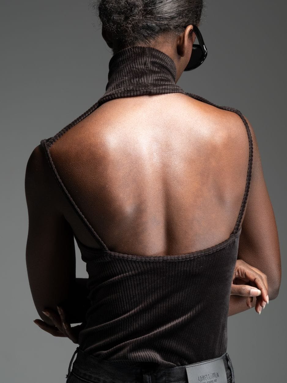 Μαύρο ζιβάγκο κοτλέ με ανοιχτή πλάτη FIERO