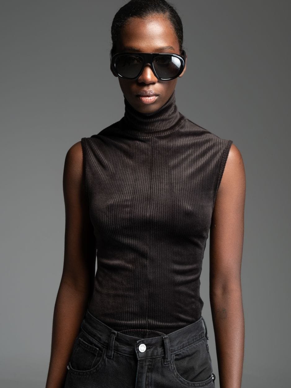 Μαύρο ζιβάγκο κοτλέ με ανοιχτή πλάτη FIERO