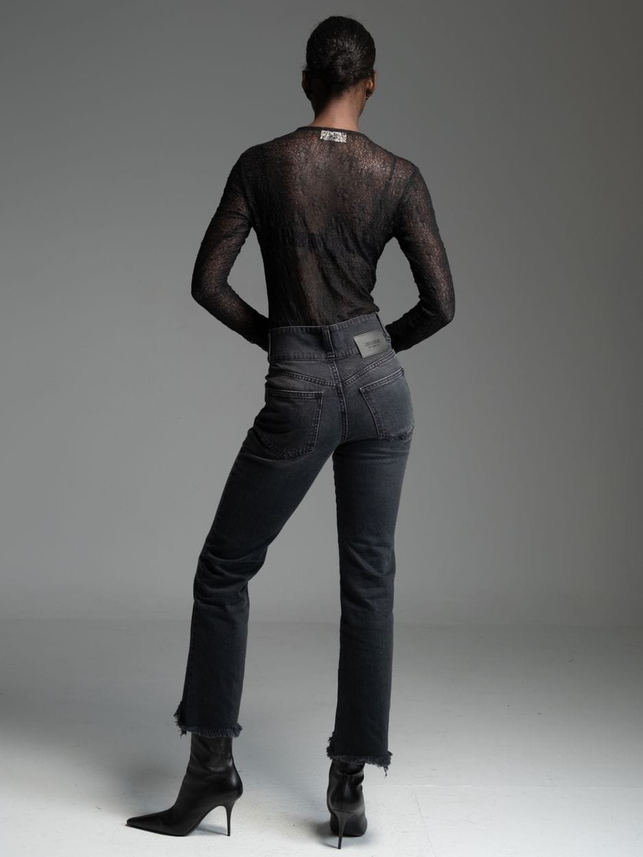 Μαύρο ψηλόμεσο γυναικείο τζιν παντελόνι σε στενή γραμμή MARCELO