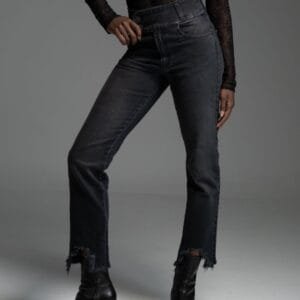 Μαύρο ψηλόμεσο γυναικείο τζιν παντελόνι σε στενή γραμμή MARCELO