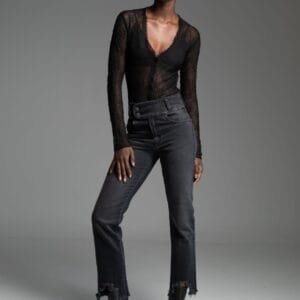 Μαύρο ψηλόμεσο γυναικείο τζιν παντελόνι σε στενή γραμμή MARCELO