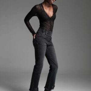 Μαύρο ψηλόμεσο γυναικείο τζιν παντελόνι σε στενή γραμμή MARCELO