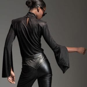 Black eco leather flared pants with metal studs VANITA
