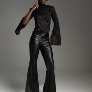 Black eco leather flared pants with metal studs VANITA