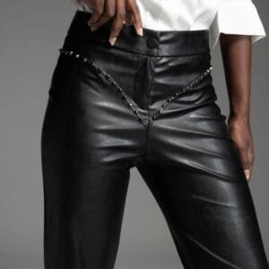Black eco leather flared pants with metal studs VANITA