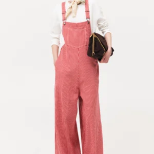 STRIPED DENIM-EFFECT OVERALLS